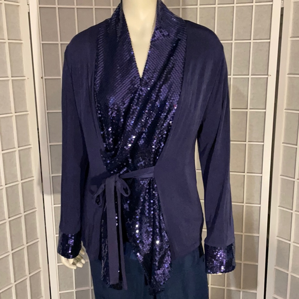 NAVY 2 piece Sequin Light Weight Wrap Jacket & Cami Set